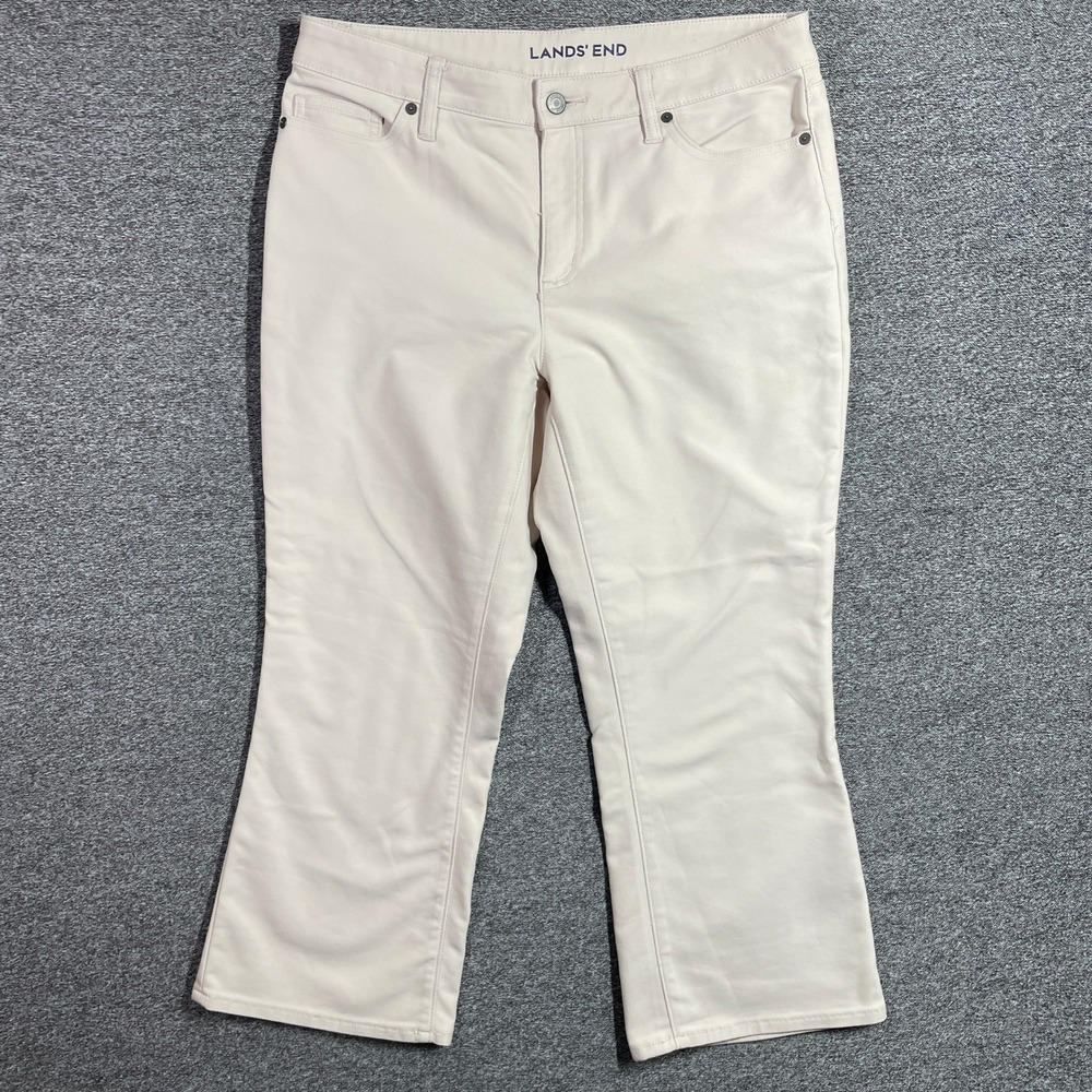 Lands End Women Mid Rise Kick Crop Jean Flared Off White Cream Size 12